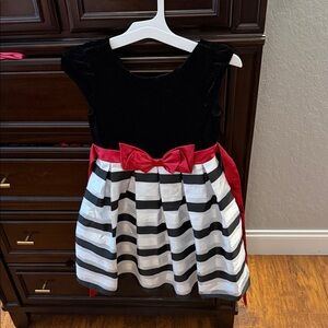Jona Michelle Black and White Striped Dress with Red Accents